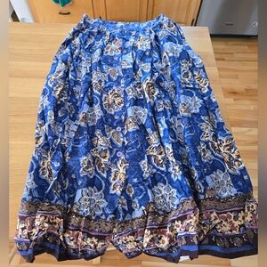 Blue Floral Button-Front Midi Skirt Vintage Sport Seven Small Buttons